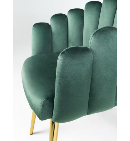 Krzesło welurowe Canis muszelka zielone/złote nóżki
