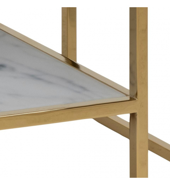 Stolik kawowy z półką Alisma prostokątny 90x60 cm biały marmur/złoty