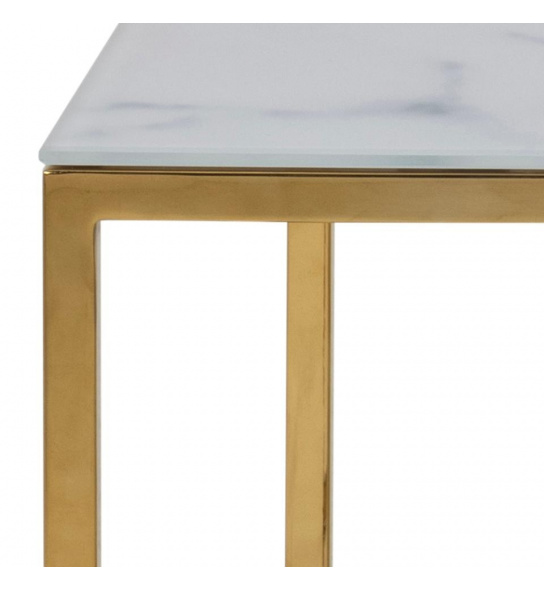 Stolik kawowy z półką Alisma prostokątny 90x60 cm biały marmur/złoty