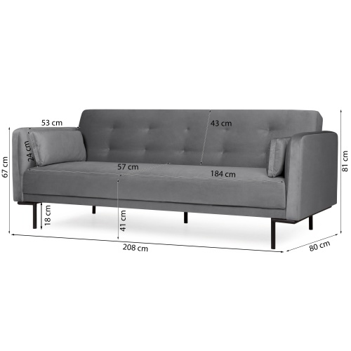 Sofa rozkładana dla trzech osób Amber ciemnoszara nowoczesna