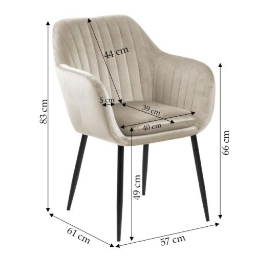 Krzesło do salonu Emilia welurowe beżowe/czarne nogi