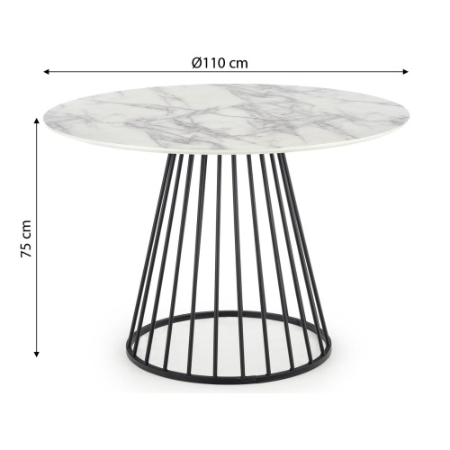 Stół okrągły Brodway 110 cm biały/czarny efekt marmuru