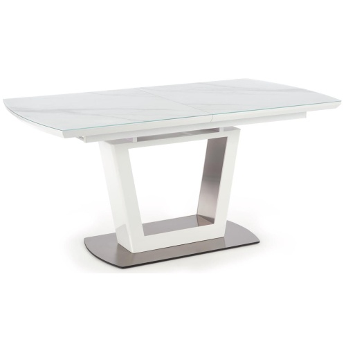 Stół rozkładany Blanco 160-200 cm biały efekt marmuru szklany blat