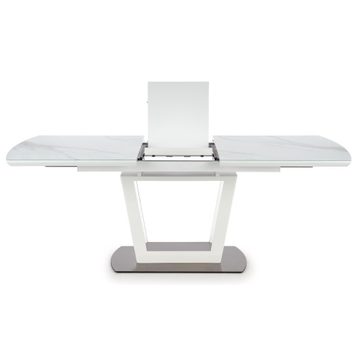 Stół rozkładany Blanco 160-200 cm biały efekt marmuru szklany blat