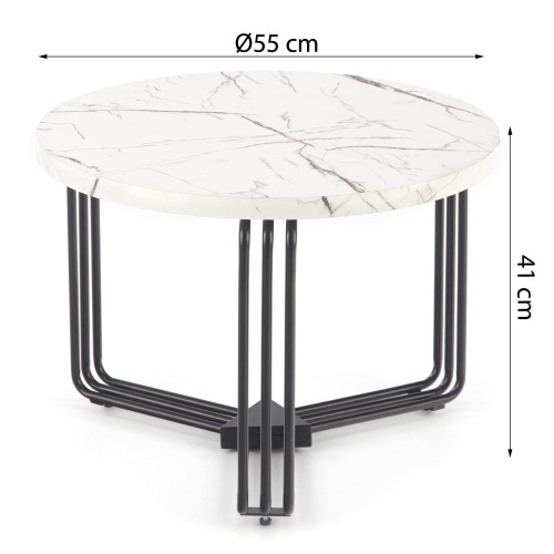 Okrągły stolik kawowy Antica-M 55 cm biały efekt marmuru
