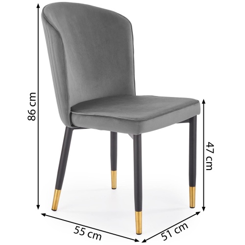 Krzesło welurowe K446 szare ze złotymi wstawkami