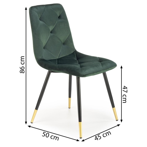 Krzesło welurowe K438 zielone ze złotymi wstawkami