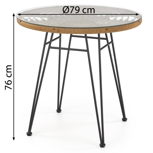 Okrągły stolik kawowy Falcon 79 cm szkło/rattan syntetyczny