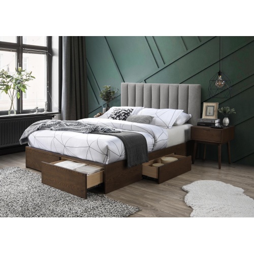Łóżko z szufladami Gorashi 160x200 cm orzech/popielate
