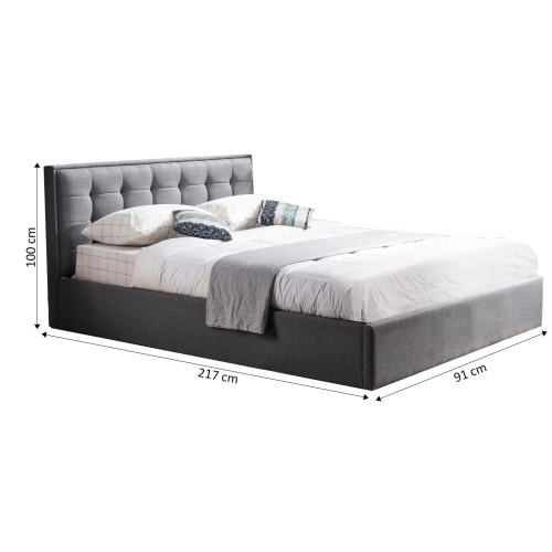 Łóżko do sypialni Padva 90x200 cm szare z pojemnikiem