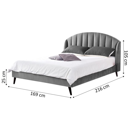 Łóżko welurowe 160x200 cm popielate
