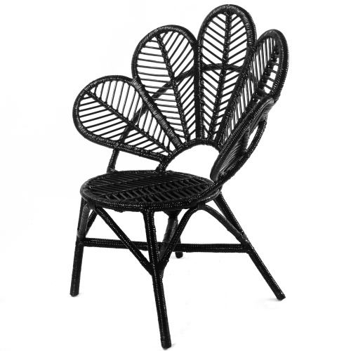 Fotel rattanowy stokrotka Daisy z poduszką rattan czarny handmade boho