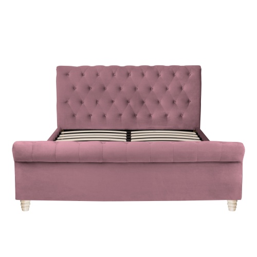 Włoskie łóżko tapicerowane ze stelażem Sugar 160x200 różowe welur glamour