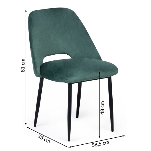 Krzesło z wycięciem Luizi welurowe butelkowa zieleń/czarne nogi