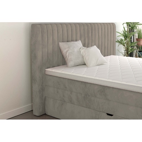 Łóżko kontynentalne Minola 160x200 cm szarobeżowe welurowe