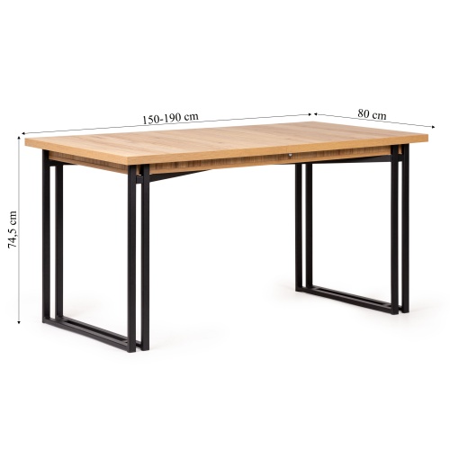 Stół rozkładany Essa 150-190x80 cm jasny dąb/czarny