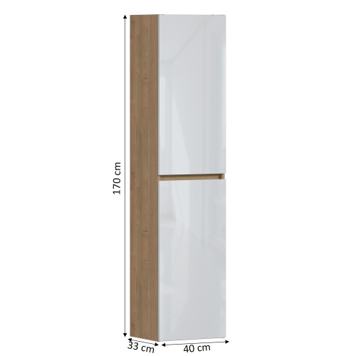 Szafka łazienkowa wysoka Monako 170 cm biała/dąb hamilton