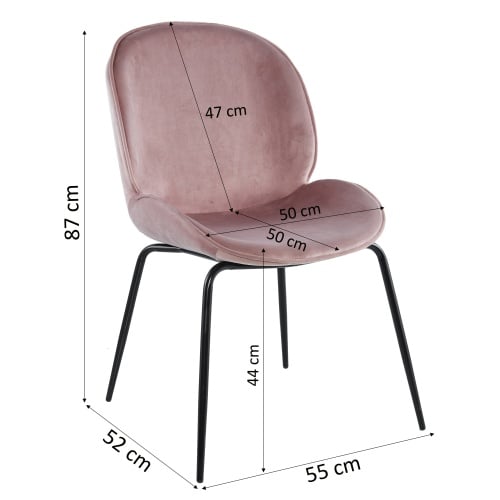 Krzesło do jadalni Cersa welurowe różowe/czarne nogi