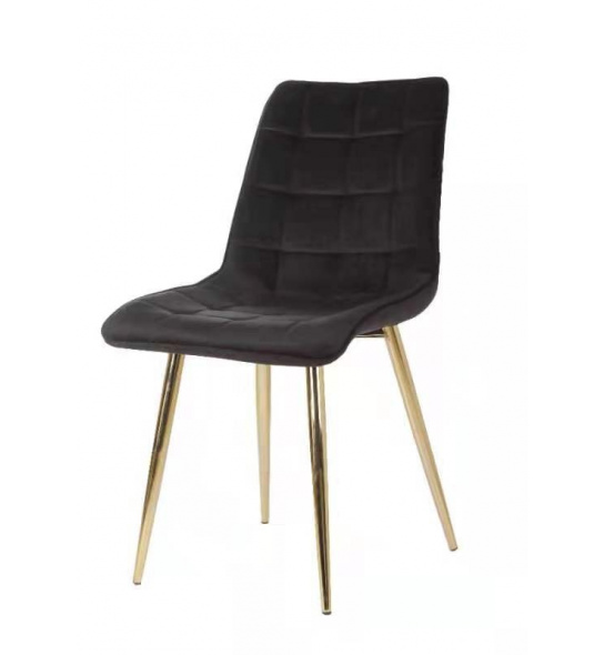 Krzesło welurowe Giuseppe czarne/złote nóżki pikowane