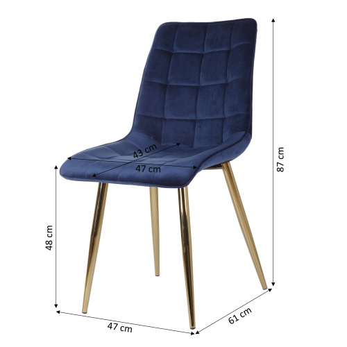 Krzesło welurowe Giuseppe niebieskie/złote
