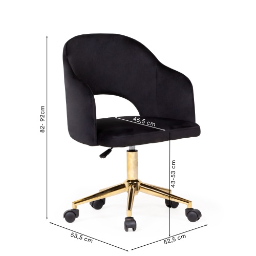 Regulowane krzesło obrotowe Forel czarne welurowe