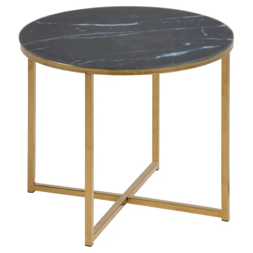 Okrągły stolik kawowy ze szklanym blatem Alisma czarny/złoty marmur
