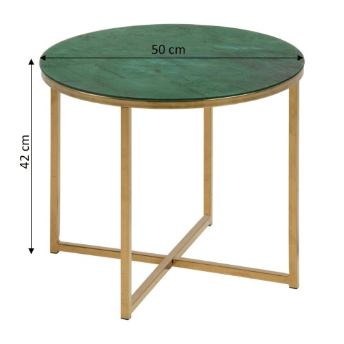 Okrągły stolik kawowy ze szklanym blatem Alisma zielony/złoty marmur