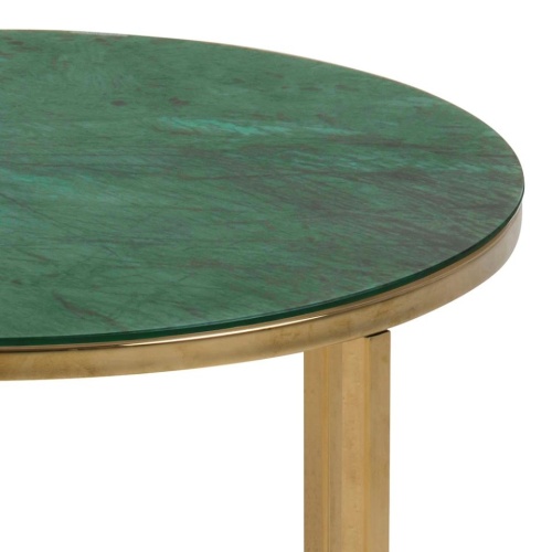 Okrągły stolik kawowy ze szklanym blatem Alisma zielony/złoty marmur