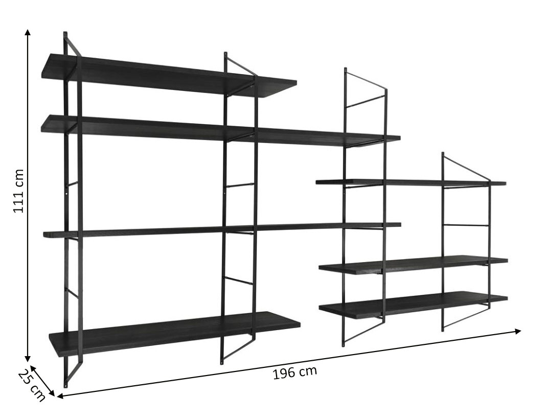 Regał wiszący Belfast 196 cm czarny metal industrialny