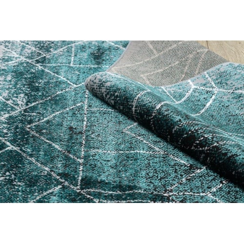 Dywan prostokątny Valdez z dwupoziomowym runem zielony/szary geometryczny