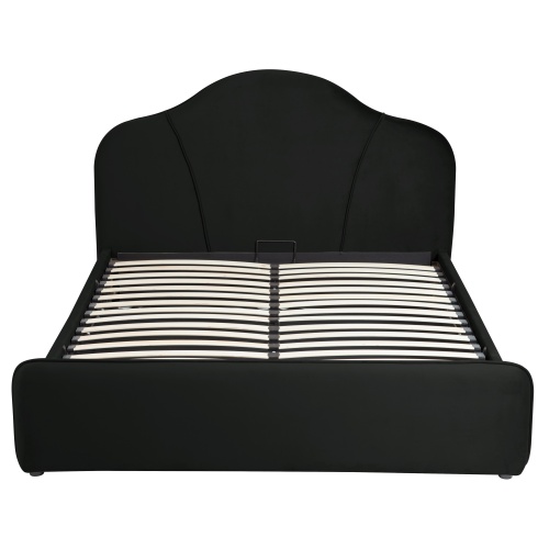 Łóżko tapicerowane Helmer 160x200 z pojemnikiem welurowe czarne