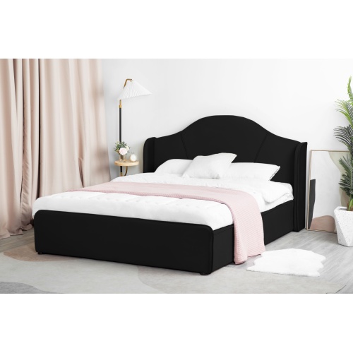 Łóżko tapicerowane Sunrest 160x200 welurowe czarne z pojemnikiem