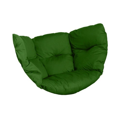 Drewniany fotel wiszący z poduchami w kolorze zieleni