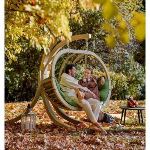 Drewniany podwójny fotel wiszący O-Zone Premier Swing Pod grafitowy ze stojakiem