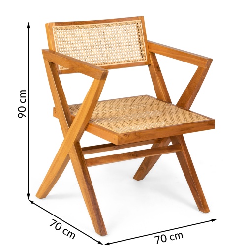 Krzesło drewniane Bengkulu naturalne rattanowe boho