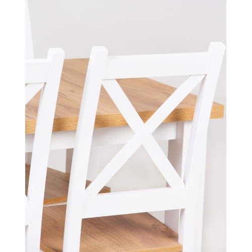 Zestaw stołowy Corbin 2.0, stół 100 cm i 4 krzesła biały/dąb craft złoty