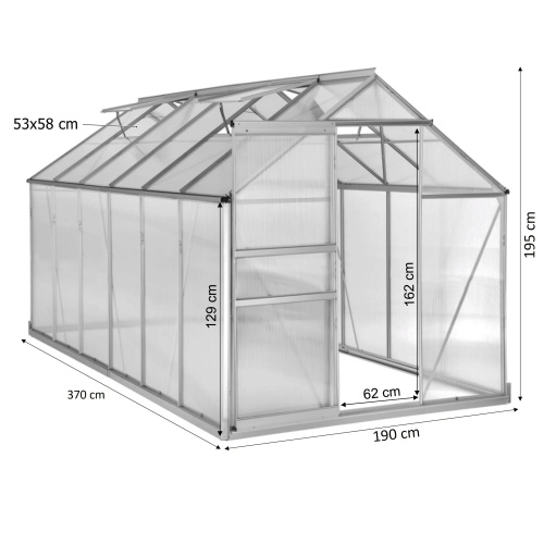 Szklarnia sześciosekcyjna 13,72 m3 z fundamentem 5cm
