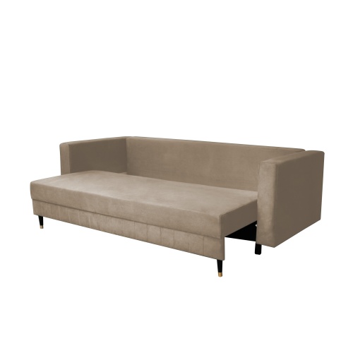 Sofa rozkładana Trancoso z pojemnikiem welurowa jasnobrązowa