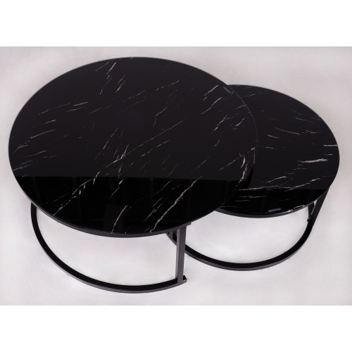 Okrągły szklany stolik Lula 60 cm czarny efekt marmuru