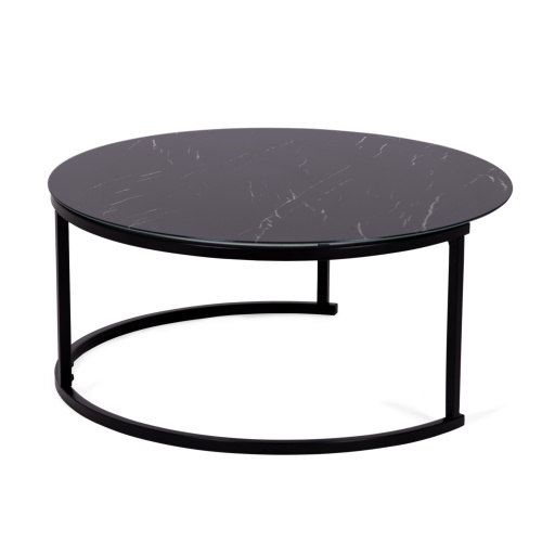 Okrągły szklany stolik Lula 80 cm czarny efekt marmuru