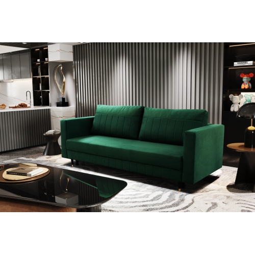 Sofa rozkładana Trancoso z pojemnikiem welurowa butelkowa zielona