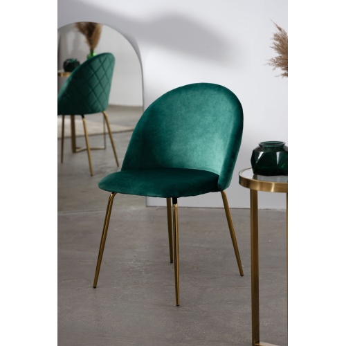 Krzesło do jadalni Malaga welurowe ciemnozielone/złote nogi