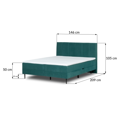 Łóżko kontynentalne Tango 140x200 cm z 2 pojemnikami zielone welurowe
