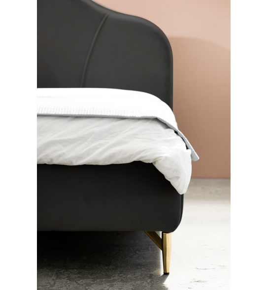 Łóżko tapicerowane Helmer 160x200 welurowe czarne/złote nogi