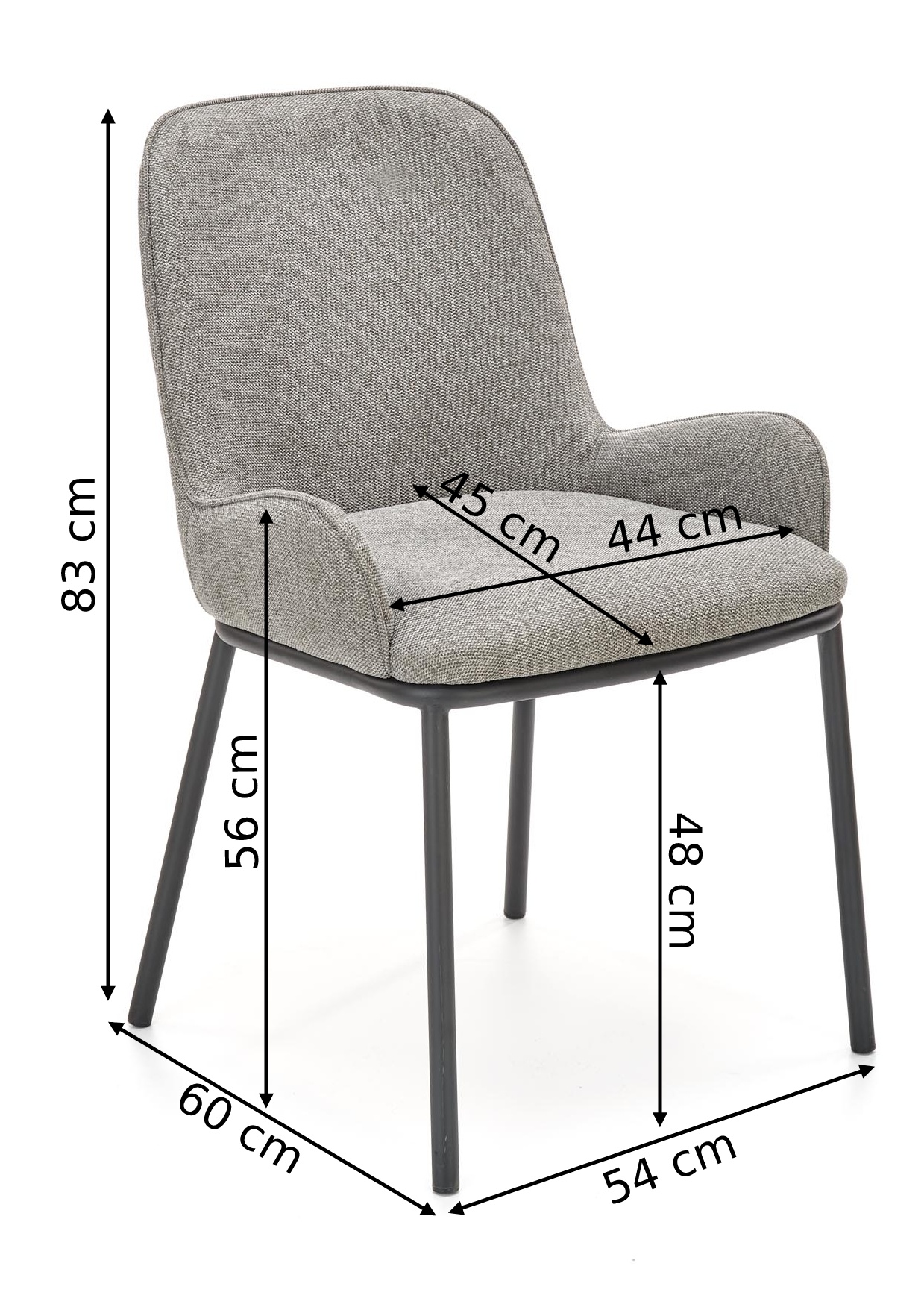 Krzesło tapicerowane K481 szare/czarne nóżki