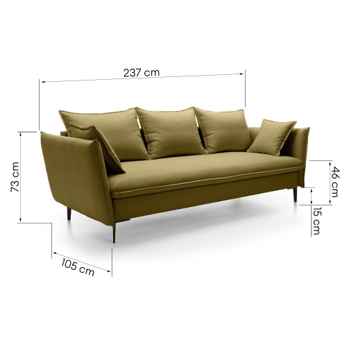 Sofa rozkładana Gloss, z pojemnikiem, oliwkowozielona