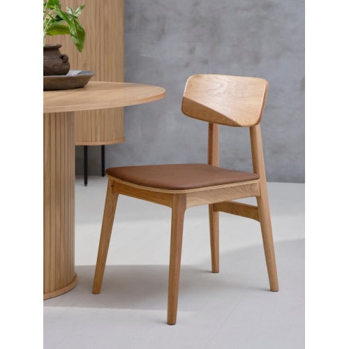 Krzesło drewniane Elina brązowe, dąb/ekoskóra
