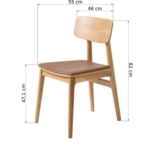 Krzesło drewniane Elina brązowe, dąb/ekoskóra