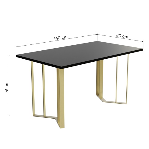 Stół do jadalni Lecco czarny, struktura drewna/złote nóżki