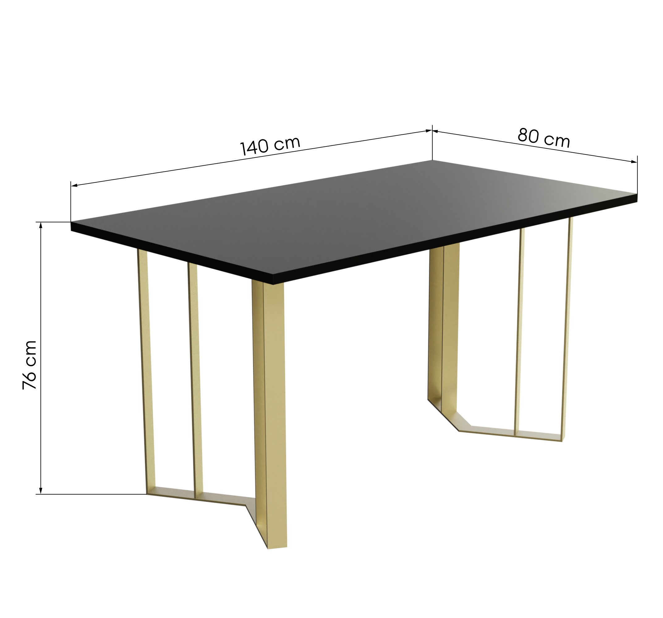 Stół do jadalni Lecco czarny, struktura drewna/złote nóżki